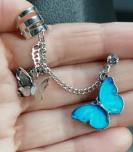 Pendientes de Clip de mariposa Punk para adolescentes, mujeres y hombres, aretes de aleación de Zinc, Joyería Moderna, aretes de cadena Retro Vintage de Metal