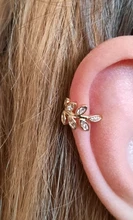 Pendiente de Clip de hoja de oro para mujer, sin perforación, Puck Rock, Vintage, de cristal, joyería, 1P