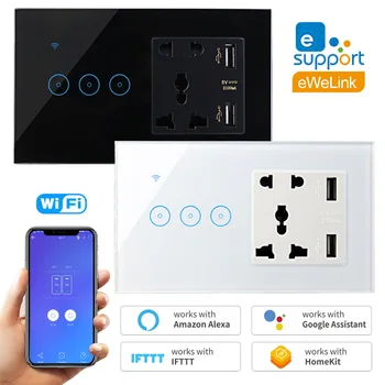 WiFi 5 Hole Universal Socket with USB and Smart Switch 1 2 3 Gang Wall Touch Light Switch Work with Alexa Google Home 90-240V
WiFi 5 Hole Universal Socket with USB and Smart Switch 1 2 3 Gang Wall Touch Light Switch Work with Alexa Google Home 90-240V