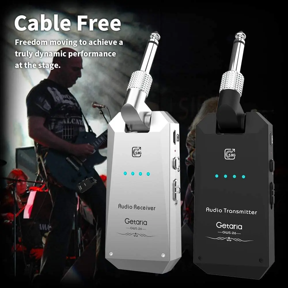 Getaria 5.8GHz Wireless Guitar Systems Rechargeable Guitar System Wireless Digital Transmitter Receiver for Electric Guitar Bass
Getaria 5.8GHz Wireless Guitar Systems Rechargeable Guitar System Wireless Digital Transmitter Receiver for Electric Guitar Bass