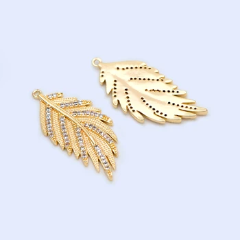 4pcs Gold plated Brass CZ paved Leaf Charms, Leaf Pendants 26x12mm (GB-1132)
4pcs Gold plated Brass CZ paved Leaf Charms, Leaf Pendants 26x12mm (GB-1132)