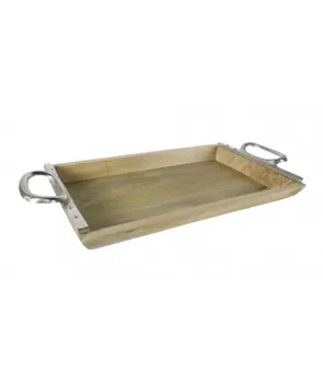 Lifelike wood platter with metal handles. Measures: 60x31 cm.
Lifelike wood platter with metal handles. Measures: 60x31 cm.