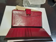 Billetera de cuero genuino con bloqueo RFID para mujer, Cartera de cuero de señora, diseño de marca de lujo, de cuero de cera de aceite, monedero