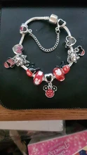 Pulsera de cuentas con colgante de Mickey y Minnie, diseño clásico, cristal rojo, Color plateado, colgante de corazón, joyería, Pulsera para Mujer 2020
