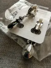 HOMOD-pendientes largos de cristal para mujer, aretes, Clips, Color negro, plateado, Vintage, a la moda, No perforados, Rojo