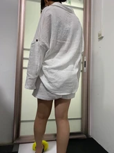 Conjunto de pantalones cortos de algodón para mujer, camisa de manga larga con cuello vuelto y botones, traje informal para vacaciones de verano, Blanco sólido