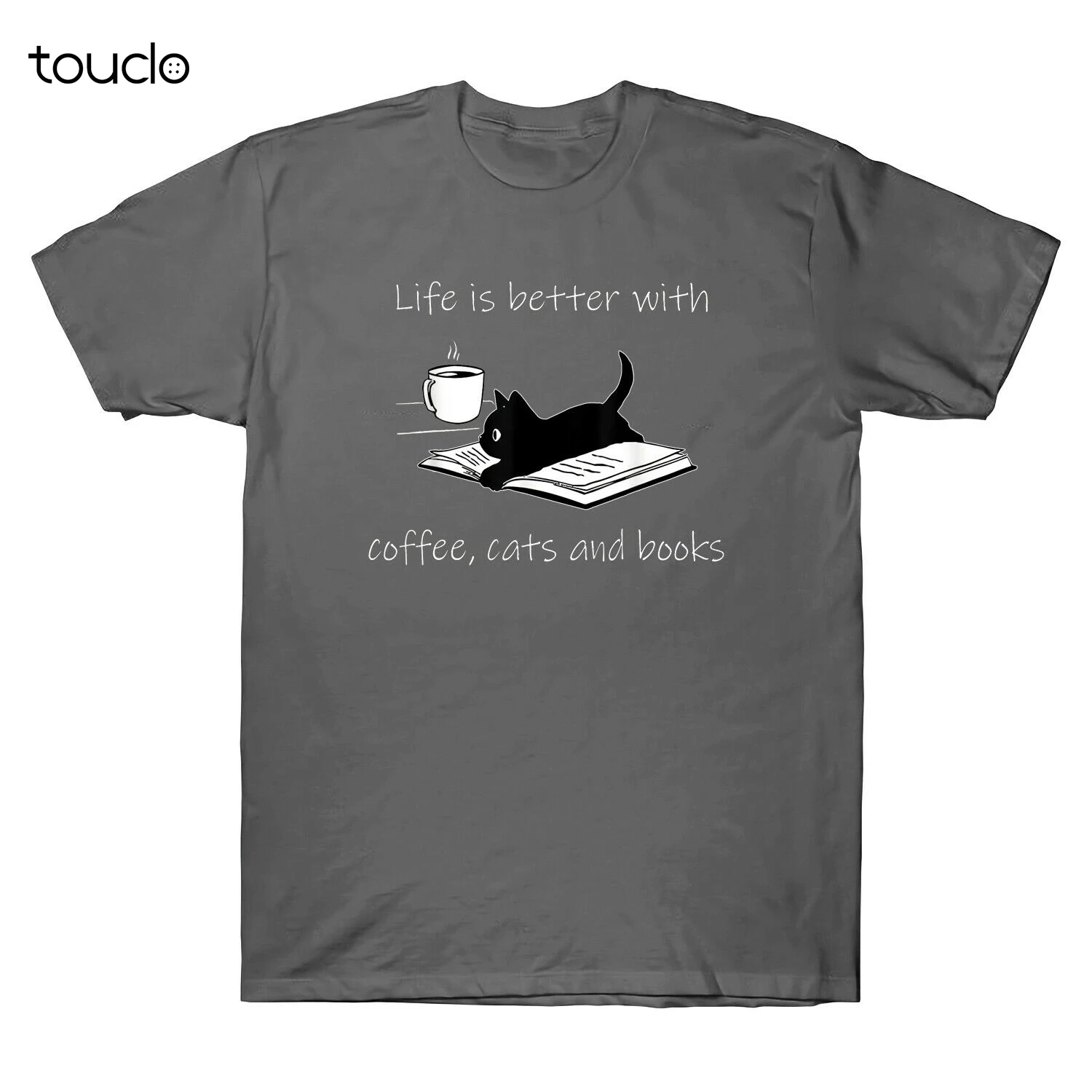 Фото Винтажная забавная Мужская футболка Life Is Better with Coffee с рисунком кошек и книг |