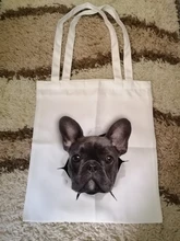 Francés dibujo de Bulldog francés reutilizable para mujer, bolso de hombro de lona, libro de profesor, bolsas de almacenamiento de viaje