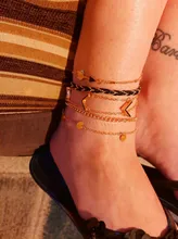 Docona-tobillera de flecha gótica negra para mujer, tobillera de cadena de lentejuelas hecha a mano, joyería para fiesta en la playa, 5 unidades/set 8851