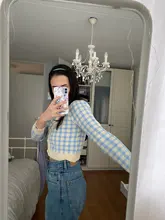 OCEANLOVE cuadros suéteres mujeres corto Slim coreano nueva moda Chaquetas de punto Otoño Invierno dulce 2021 Chaqueta Mujer 18825