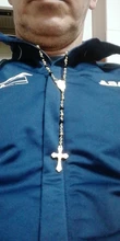 Collar de Rosario, collar con colgante de cruz de Jesucristo, cadena larga de cuentas de aleación para hombres y mujeres, joyería de moda cristiana de la Virgen María
