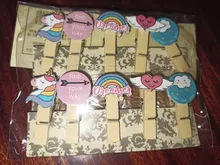 1 paquete hermoso Cactus flamencos unicornio Navidad estilo Clip para papel de madera marcador para el álbum con cuerda de papelería