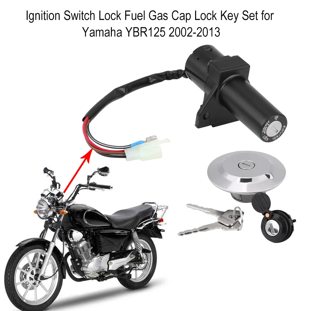 

B051 Scooter Ignition Switch 4 Wires Fuel Gas Tank Cap Seat Lock Keys For Yamaha YBR125 2002-2013 YBR 125 Door Lock