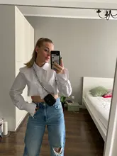 White Shirt Blouse Crop-Top Collar Flare-Sleeve Ladies Tops Turn-Down Bclout Female Sexy