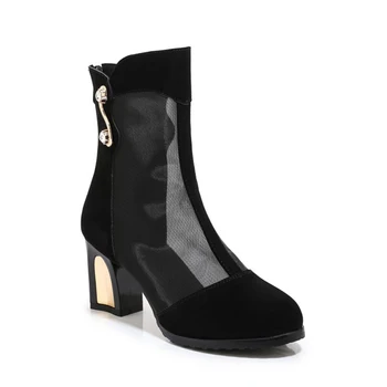 New Spring Chunky High Heels Net Mesh Metal Drilling Ankle Boots for Women Cuts-out Back Zippers Summer Boots
New Spring Chunky High Heels Net Mesh Metal Drilling Ankle Boots for Women Cuts-out Back Zippers Summer Boots