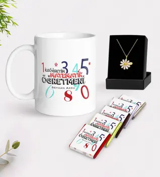 Personalized Primary Mathematics Teacher White Mug Chocolate and Is Daisy Necklace Gift Set
Personalized Primary Mathematics Teacher White Mug Chocolate and Is Daisy Necklace Gift Set