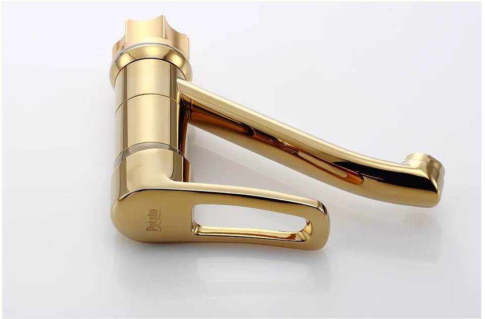 Potato Luxury Golden Bathroom Sink Faucet Saving Hot and Cold Water Mix Tap Single Handle Single Hole Basin Faucets p45150-4