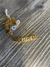 Cadena de gafas de oro con nombre personalizado, cadena de anteojos de sol, cadena de gafas bohemias, cadena de oro con colgante, joyería de Festival