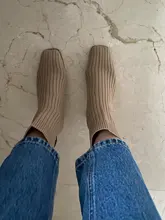 SLHJC-Botines de tela de punto para mujer, botas de tacón alto y tejido elástico, sin cordones, con punta cuadrada, para Otoño e Invierno