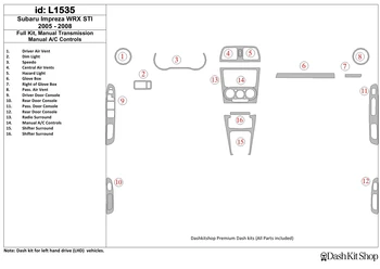 Interior trim for Subaru Impreza WRX 2005-2008. Set L1535. 
Interior trim for Subaru Impreza WRX 2005-2008. Set L1535.