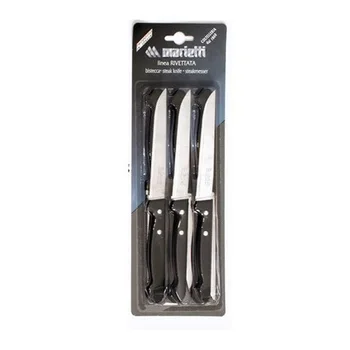 Set of 6 table knives stainless steel blade steak black riveted handle 
Set of 6 table knives stainless steel blade steak black riveted handle
