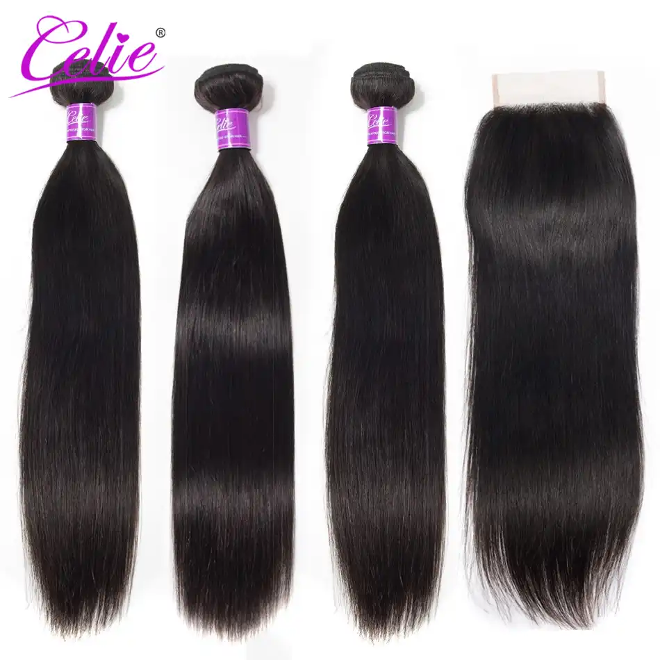 Celie Hair Peruvian Hair Bundles With Closure Straight Hair