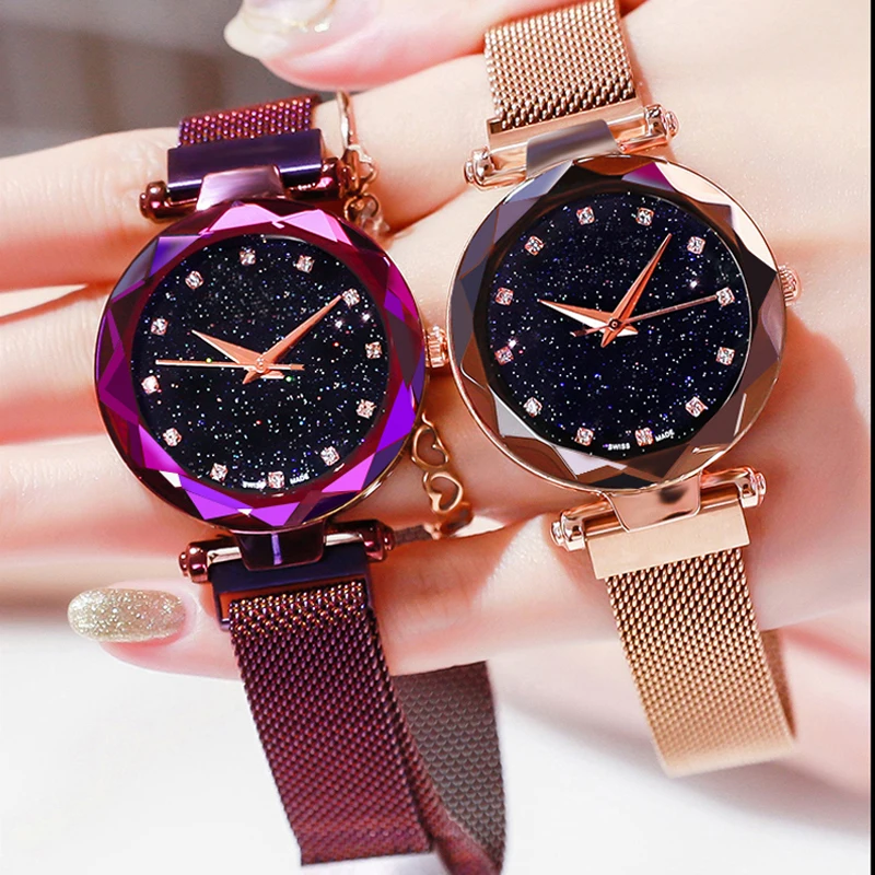 Top-Brand-Watches-For-Women-Rose-Gold-Mesh-Magnet-Buckle-Starry-Quartz-Watch-Geometric-Surface-Casual (1)