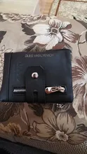 Cartera de cuero con grabado gratis para hombre y mujer, monedero pequeño, portatarjetas, cadena, portafolio de regalo