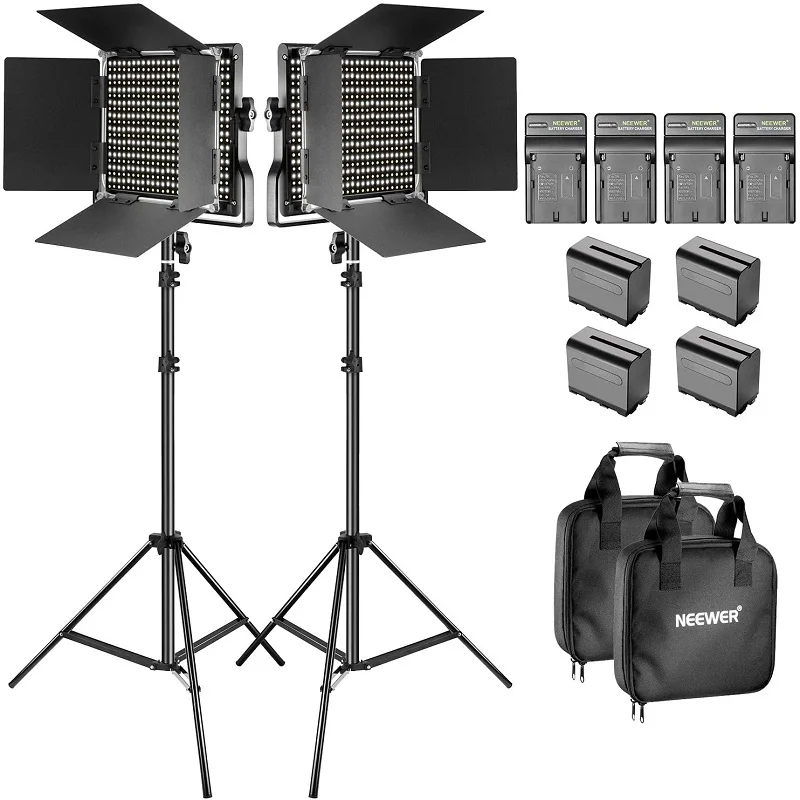 Neewer 2-Pack Dimmable Bi-Color 660 LED Video Light with Barndoor and 6.5 Feet Light Stand, 4-Pack Rechargeable 6600mAh Battery
Neewer 2-Pack Dimmable Bi-Color 660 LED Video Light with Barndoor and 6.5 Feet Light Stand, 4-Pack Rechargeable 6600mAh Battery