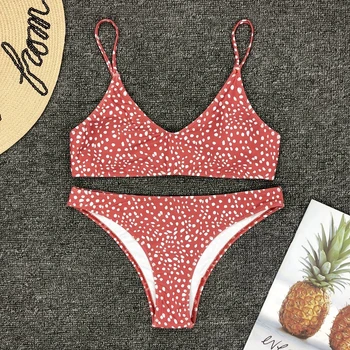 

Women Cute Polka Dot Bandeau Bikini Set Swimsuits Sexy Padded Top Low Rise Brazilian Cheeky Swimwear Bathing Suits 2020