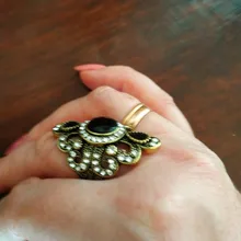 Kinel-joyería Bohemia para mujer, anillos de bronce antiguo para regalo, joyería Vintage, piedra de resina negra y roja, anillos étnicos turcos para mujer