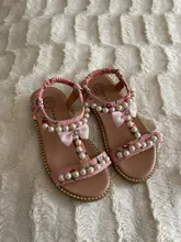 ULKNN-Sandalias de princesa con cuentas y Punta abierta para niñas, zapatos antideslizantes para bebés, novedad de verano, 2021
