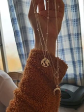 ABDOABDO-Collar de cadena de acero inoxidable para mujer, borla con varias capas, con lentejuelas, colgante redondo para clavícula