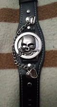 Reloj de pulsera de cuarzo con correa de cuero para hombre, cronógrafo Steampunk con tapa de Calavera, con cadena, 2019