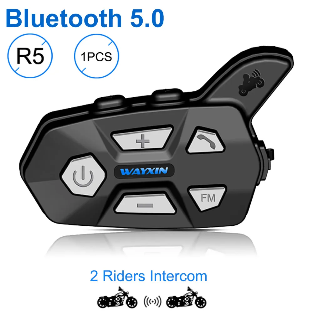 Гарнитура для шлема WAYXIN Bluetooth 2 входа домофон мотоцикла 1 шт. R5 мотоцикл FM