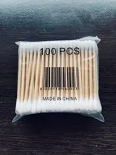 100 unids/bolsa de doble cabeza desechable de algodón de maquillaje hisopo de algodón suave brotes médicos palos de madera nariz y orejas Herramientas de limpieza Cotonete