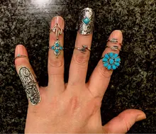 Tocona-Conjunto de 9 anillos bohemios con diseño de Luna y flecha para mujer, Color plata antigua, conjunto de anillos de girasol para mujer, joyería de talla 3304
