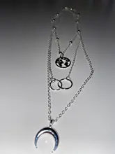 ABDOABDO-Collar de cadena de acero inoxidable para mujer, borla con varias capas, con lentejuelas, colgante redondo para clavícula