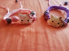 Neovivi-pulsera para niños con abalorios de gato, diamantes de imitación, perla redonda de cristal, multicolor, cadena trenzada, joyería DIY para niños