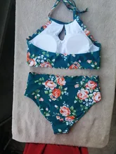 Two-Pieces Swimsuit Bikini-Sets Bathing-Suits Boho Cupshe Green FLORAL-HALTER High-Waist