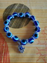 De moda de Color de plata azul de mal de ojo Hamsa la mano de Fátima Palm pulseras para las mujeres de la pulsera del encanto de estilo étnico joyería hecha a mano