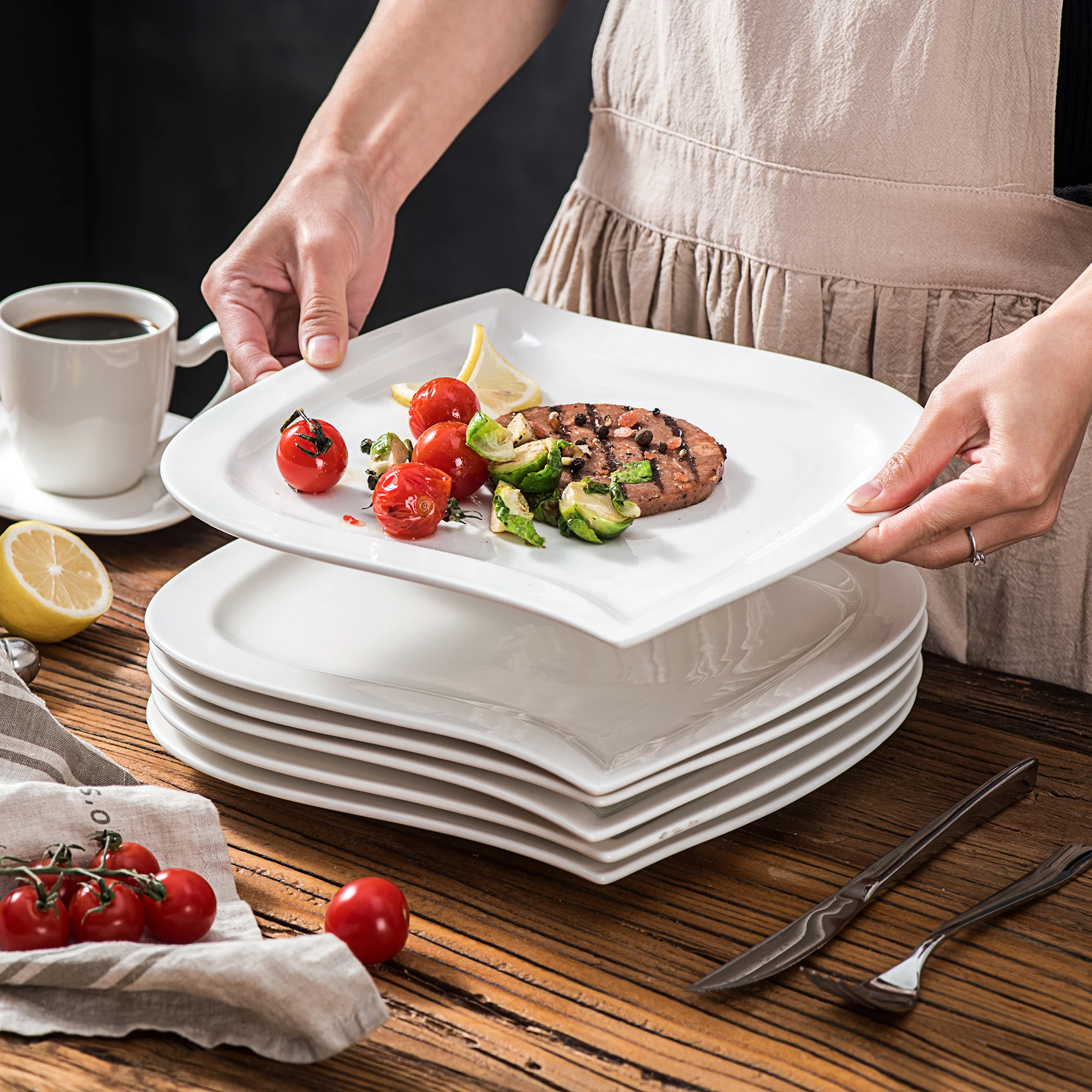 

MALACASA Dish Tableware Elvira 6dp Solid Ceramic Leaf Dinner Plates Ceramic Dishes Tableware Flash Sale