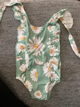 Bañador con estampado de margaritas para niña, traje de baño de una pieza con estampado de dibujos animados, para playa de niña, con volantes