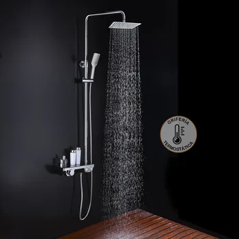 Kibath shower column ART Quad extensble from 82 to 126cm. Thermostatic tap and built-in tempered glass shelf 
Kibath shower column ART Quad extensble from 82 to 126cm. Thermostatic tap and built-in tempered glass shelf