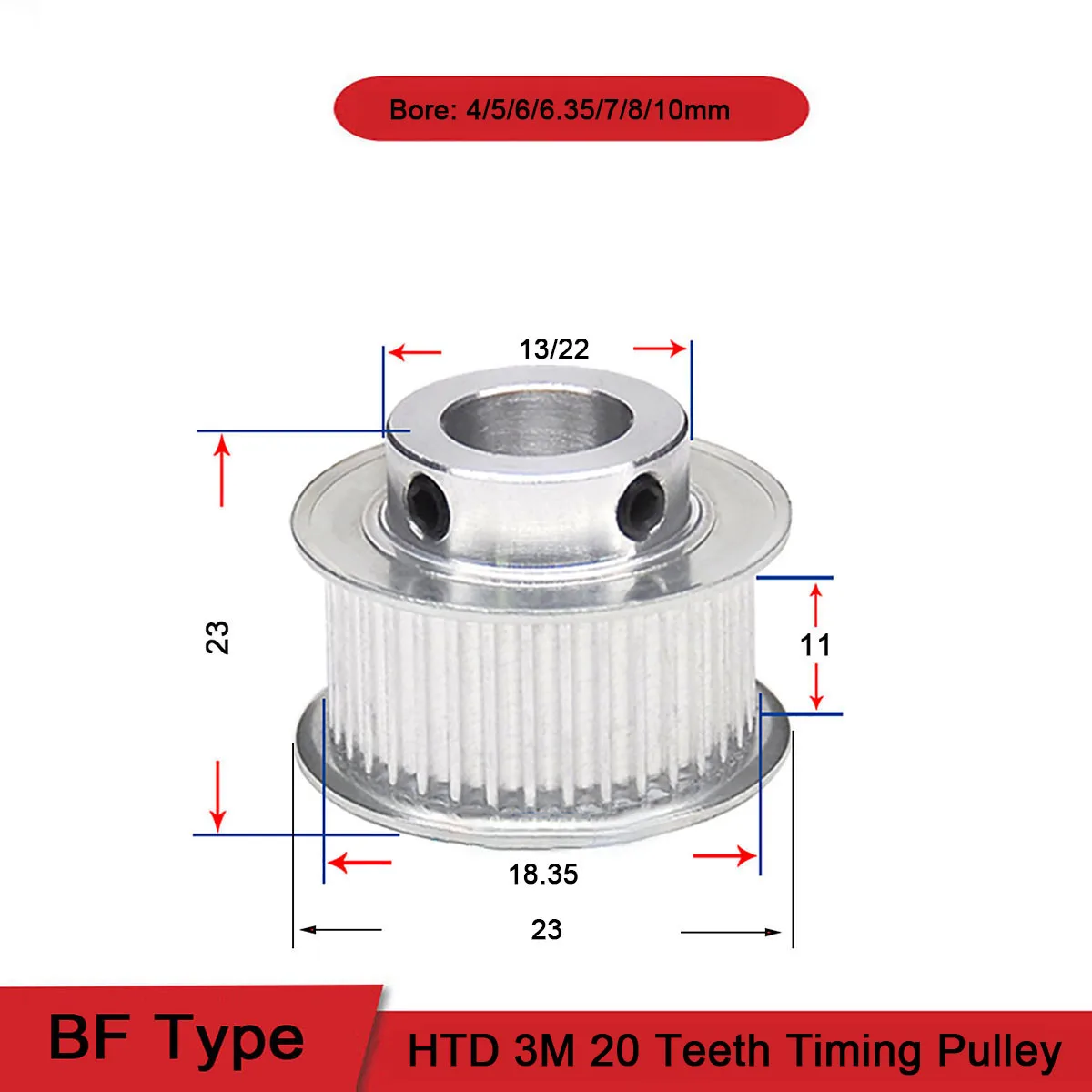 1Pcs 20 Teeth HTD 3M BF Type Synchronus Pulley Bore 4 5 6 6.35 7 8 10mm Aluminium Timing Pulley For Width 10mm Timing Belts
1Pcs 20 Teeth HTD 3M BF Type Synchronus Pulley Bore 4 5 6 6.35 7 8 10mm Aluminium Timing Pulley For Width 10mm Timing Belts
