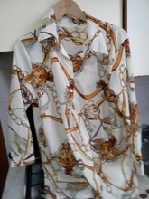 Blusa holgada de Chifón con manga larga para verano, camisa de chifón de oficina con estampado y botón de abajo para mujer