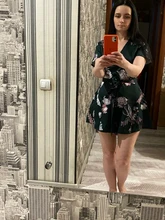 Mono de verano para mujer nuevo estampado Retro coreano pantalones de pierna ancha de una pieza con cuello en V de cintura alta con cordones finos pantalones cortos de pierna ancha LL013