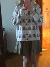 Thin Sweater Button Neck-Cardigan Knitted Beige PERHAPS Bear Women Outwear Short O-Neck