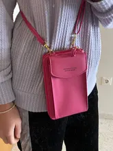 Billetera Color sólido de cuero para mujer, bolso de hombro para teléfono móvil con correas, soporte para tarjeta grande, BILLETERA, bolso de mano, bolsillos, 2020