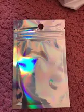 Bolsas con cierre iridiscente para cosméticos, bolsas de plástico iridiscentes con cremallera holográfica, 100 Uds.